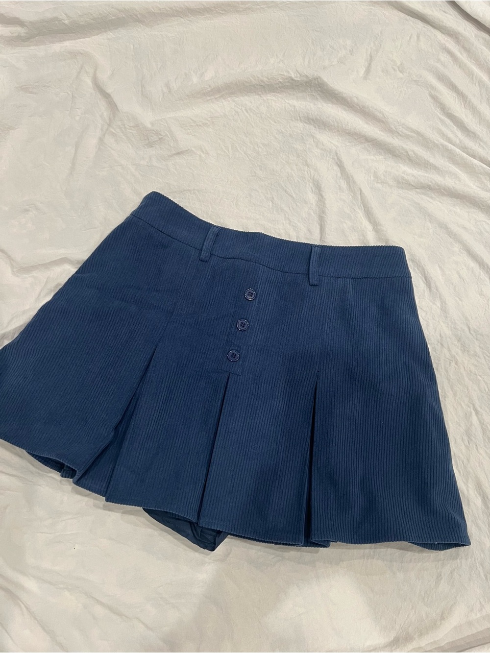 Cider Blue Corduroy Pleated Mini Skirt